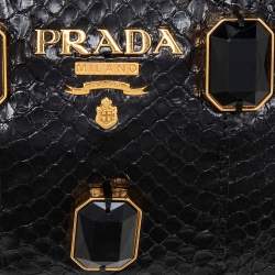Pre Owned Prada Black Python Whips Pietre Clutch