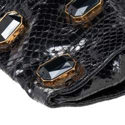 Pre Owned Prada Black Python Whips Pietre Clutch
