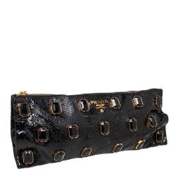 Pre Owned Prada Black Python Whips Pietre Clutch