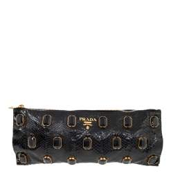 Pre Owned Prada Black Python Whips Pietre Clutch