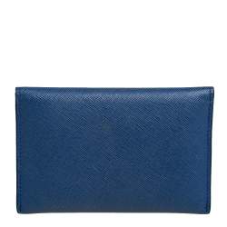 Pre Owned حافظة بطاقات برادا جلد سافيانو أزرق بقلاب 