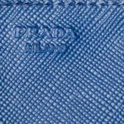 Pre Owned حافظة بطاقات برادا جلد سافيانو أزرق بقلاب 
