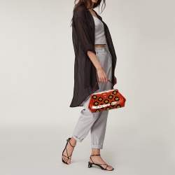 Pre Owned Prada Burnt Orange Patent Leather Floral Applique Frame Doctor Top Handle Bag