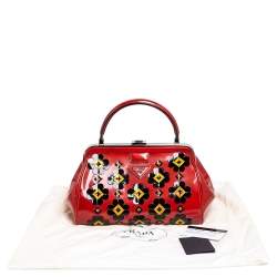 Pre Owned Prada Burnt Orange Patent Leather Floral Applique Frame Doctor Top Handle Bag