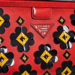 Pre Owned Prada Burnt Orange Patent Leather Floral Applique Frame Doctor Top Handle Bag