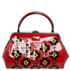 Prada Burnt Orange Patent Leather Floral Applique Frame Doctor Top Handle Bag  Prada | TLC