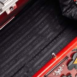 Pre Owned Prada Burnt Orange Patent Leather Floral Applique Frame Doctor Top Handle Bag