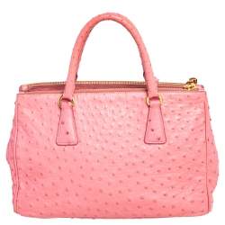 Pre Owned Prada Pink Ostrich Small Galleria Tote