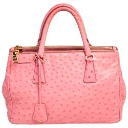 Pre Owned Prada Pink Ostrich Small Galleria Tote