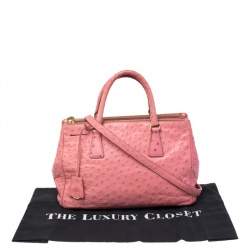 Pre Owned Prada Pink Ostrich Small Galleria Tote