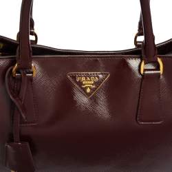 Pre Owned Prada Burgundy Saffiano Vernice Leather Large Gardener's Tote