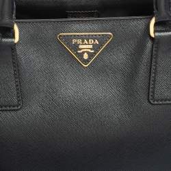 Pre Owned Prada Black Saffiano Lux Leather Middle Zip Tote