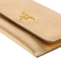 Pre Owned Prada Gold Saffiano Leather Flap Slim Wallet