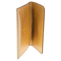 Pre Owned Prada Gold Saffiano Leather Flap Slim Wallet