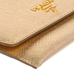 Pre Owned Prada Gold Saffiano Leather Flap Slim Wallet