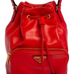 Pre Owned Prada Orange Leather Duet Bucket Shoulder Bag 