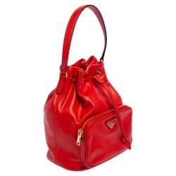 Pre Owned Prada Orange Leather Duet Bucket Shoulder Bag 