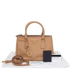 Pre Owned Prada Beige Saffiano Vernice Leather Mini Galleria Tote