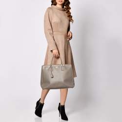 Pre Owned Prada Grey Saffiano Lux Leather Executive Galleria Tote