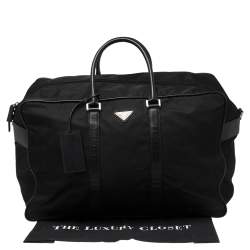 Pre Owned Prada Black Nylon and Leather Logo Duffel Bag