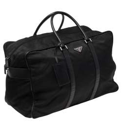 Pre Owned Prada Black Nylon and Leather Logo Duffel Bag