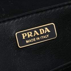 Pre Owned Prada Burgundy/Black Calf Hair And Leather Studded Cahier Top Handle Bag