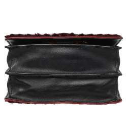 Pre Owned Prada Burgundy/Black Calf Hair And Leather Studded Cahier Top Handle Bag