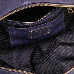 Pre Owned Prada Purple Pebbled Leather Bauletto Satchel