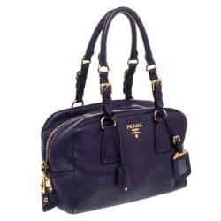 Pre Owned Prada Purple Pebbled Leather Bauletto Satchel