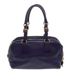 Pre Owned Prada Purple Pebbled Leather Bauletto Satchel