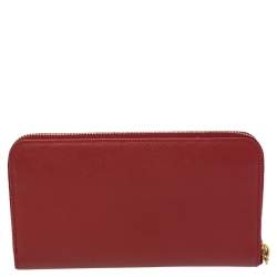 Pre Owned Prada Red Saffiano Leather Bow Zip Around Wallet