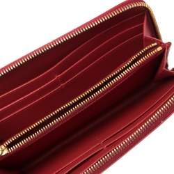 Pre Owned Prada Red Saffiano Leather Bow Zip Around Wallet