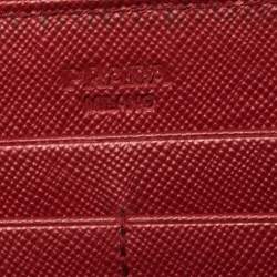 Pre Owned Prada Red Saffiano Leather Bow Zip Around Wallet