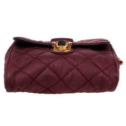 Pre Owned Prada Burgundy Quilted Nylon Pushlock Crossbody Bag