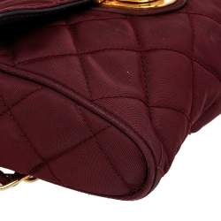 Pre Owned Prada Burgundy Quilted Nylon Pushlock Crossbody Bag