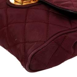 Prada Burgundy Quilted Nylon Pushlock Crossbody Bag