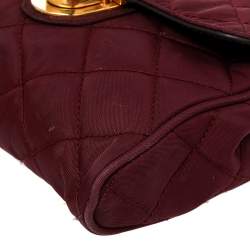 Pre Owned Prada Burgundy Quilted Nylon Pushlock Crossbody Bag