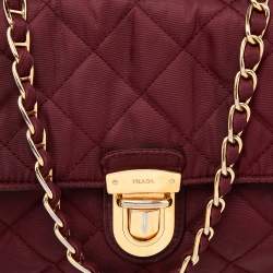Pre Owned Prada Burgundy Quilted Nylon Pushlock Crossbody Bag