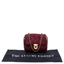 Pre Owned Prada Burgundy Quilted Nylon Pushlock Crossbody Bag
