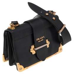 Pre Owned Prada Black Leather Cahier Shoulder Bag