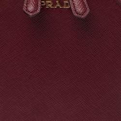 Pre Owned Prada Dark Red Saffiano Lux Leather Phone Crossbody Bag