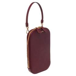 Prada Dark Red Saffiano Lux Leather Phone Crossbody Bag