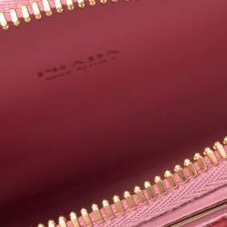 Pre Owned Prada Pink Saffiano Lux Leather Embellished Phone Crossbody Bag