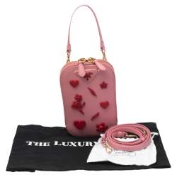 Pre Owned Prada Pink Saffiano Lux Leather Embellished Phone Crossbody Bag