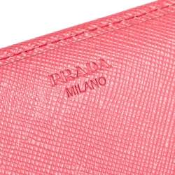 Pre Owned Prada Coral Orange Saffiano Leather Bow Continental Wallet