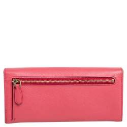 Pre Owned Prada Coral Orange Saffiano Leather Bow Continental Wallet