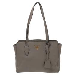Pre Owned Prada Grey Vitello Daino Leather Tote