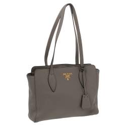 Pre Owned Prada Grey Vitello Daino Leather Tote