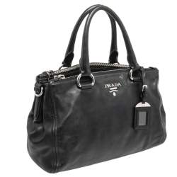 Pre Owned Prada Black Leather Double Zip Tote