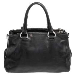 Pre Owned Prada Black Leather Double Zip Tote